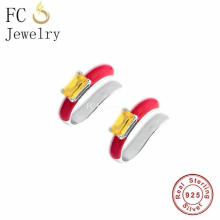 Pure 925 Silver Spain Circle Geometric ARC Mix Enamel Ear Cuff Stud Earring For Women Brincos Non Piercing Earcuff Pendientes