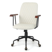 Velvet Office Chair Mid-back Computer Desk Chair W/Rubber Wood Armrest