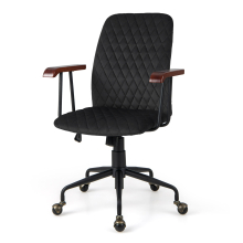 Velvet Office Chair Mid-back Computer Desk Chair W/Rubber Wood Armrest