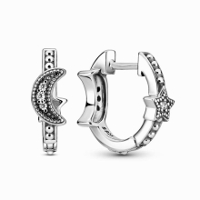 925 Sterling Silver Crescent Moon & Stars Beaded Hoop Earrings for Women - Gift DIY Jewelry