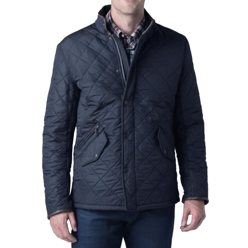 (S, Navy) Barbour Mens Powell Quilted Jacket