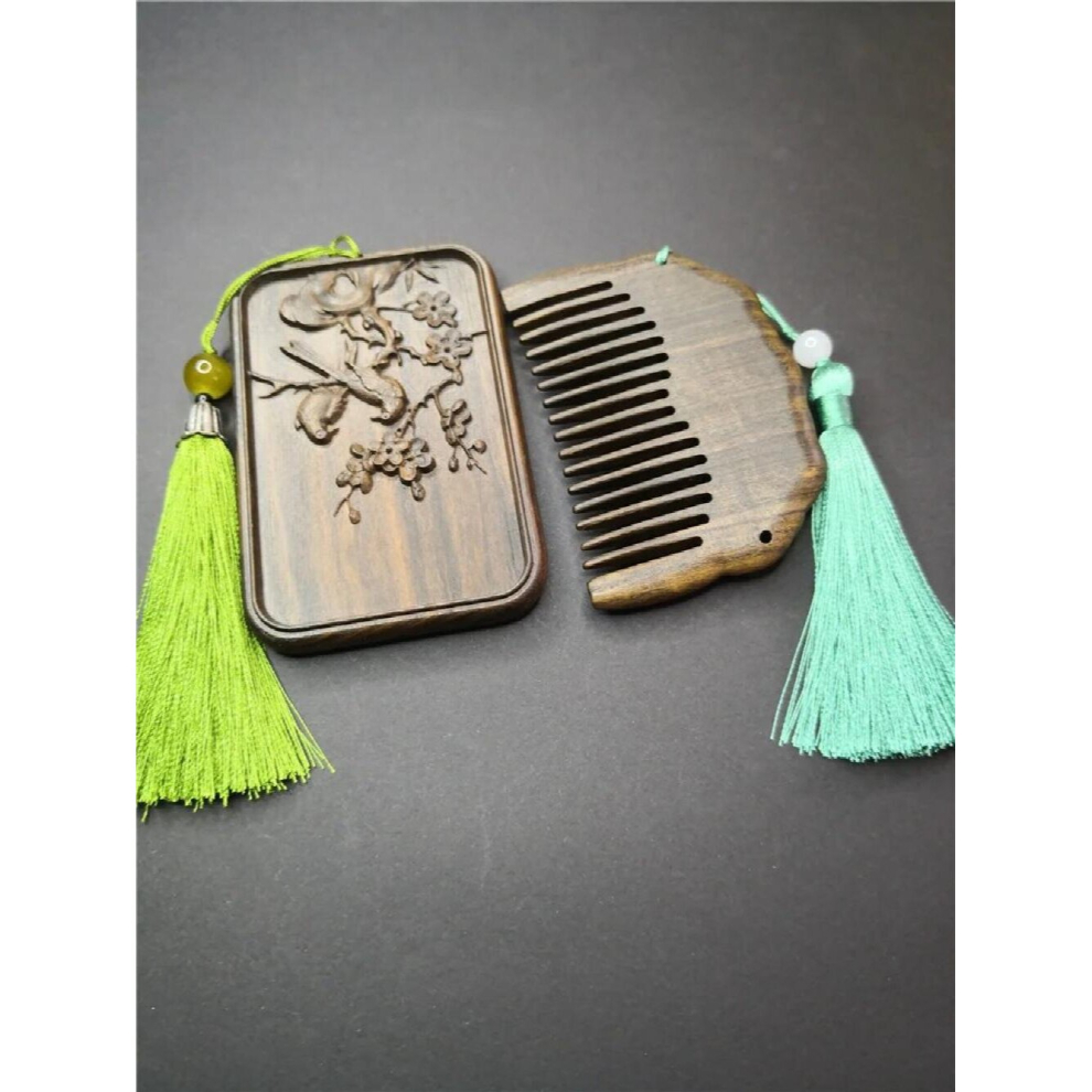 Antique Agarwood Mirror Comb Set Vintage Makeup Mirror Portable Travel Dressing Table Princess One Set