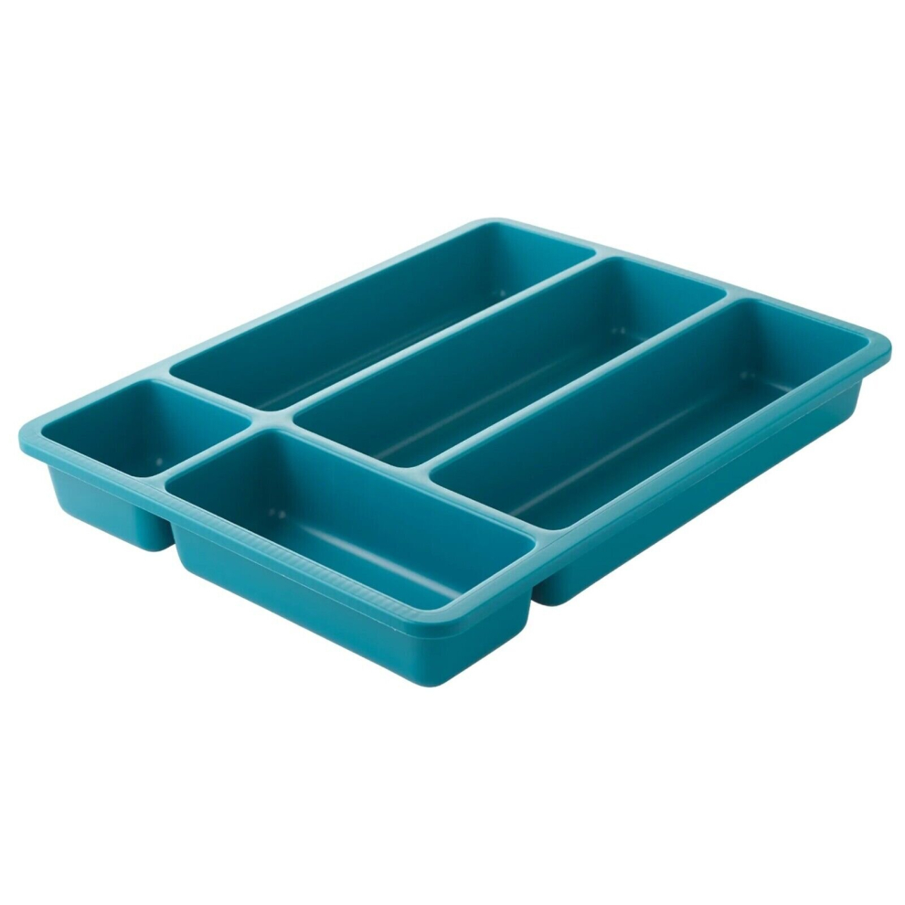 Urbn Living (Teal) Cutlery Holder Tray 5 Compartment Kitchen Plastic Flatware Utensils Organiser