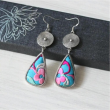Guizhou Miao Embroidery Miao Silver Earrings Hand embroidered Water Drop Earrings