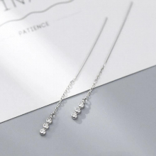 Real S925 Sterling Silver Zircon Drop Earrings Pull Through Threader Earring for Women Girls