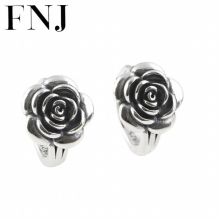 Vintage Rose Flower Drop Earrings 925 Silver Pure S925 Sterling Silver Earring for Women Jewelry