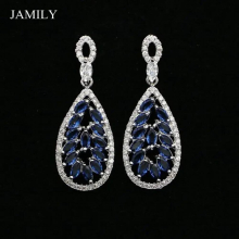 Natural Cubic Zirconia Drop Earrings 925 Sterling Silver Bridal Jewelry Long Earring For Women