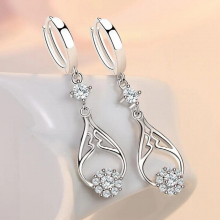 S925 Sterling Silver Zircon Earrings 46MM Hollow Water Drop Earrings Women Wedding Gift Jewelry