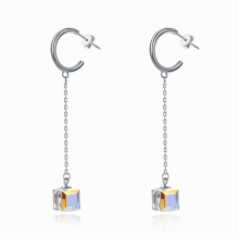 925 Sterling Silver Women Drop Earrings Long Tassel S925 Drop Cube Crystals Earrings for Lady Evening Party Jewelry Ears Drops