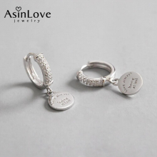 Unique Love Always English Label Round Drop Earrings Micro Zircon Personality Female Earrings 925 Silver Jewelry