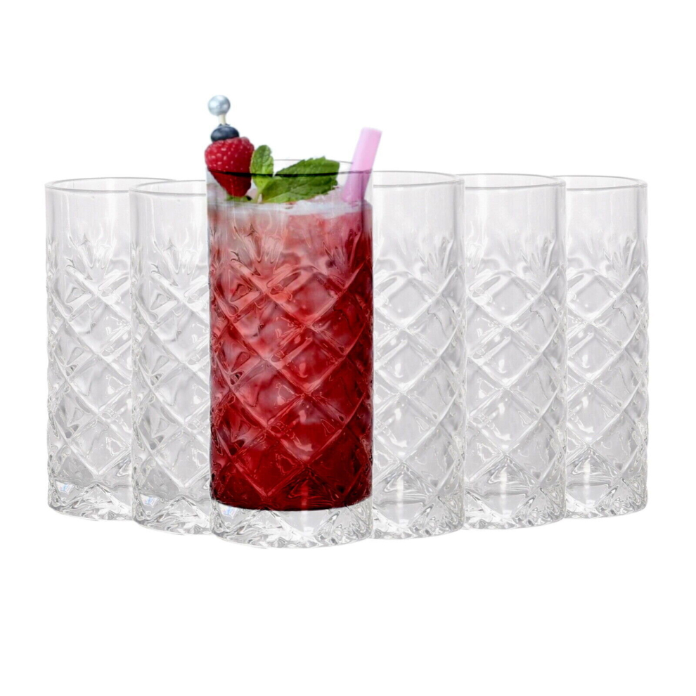 6x Cocktail Glasses Highball Cut Glass Mojito Drinking Tumbler 250ml