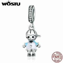 100% 925 Sterling Silver Boy Son Dangle fit WST Charm Bracelet Necklace DIY Jewelry Gift FIC544