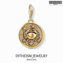 Golden Star Sign Cancer Charms,2019 Jewelry 925 Sterling Silver Vintage Zodiac Gift For Men Women Fit Bracelet Necklace