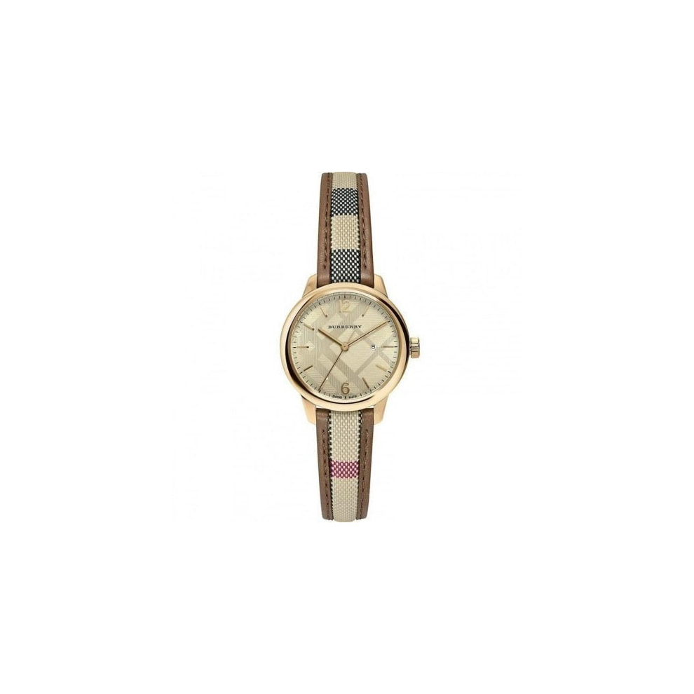 Burberry The Classic Watch Ladies Haymarket Leather Bu10114 Gold