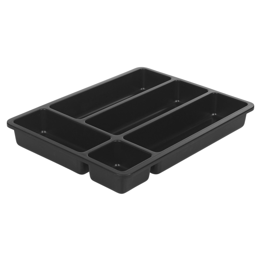 (Black) Cutlery Holder Tray 5 Compartment Kitchen Plastic Flatware Utensils Organiser