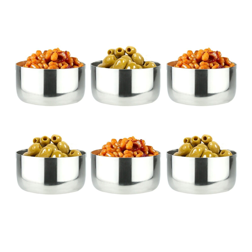 6x Stainless Steel Bowls Sauce Ramekins Relish Chutney Pickle Dip Pots