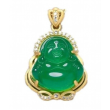 Dark Green Jade Buddha Pendant Necklace 14k Chinese Jade
