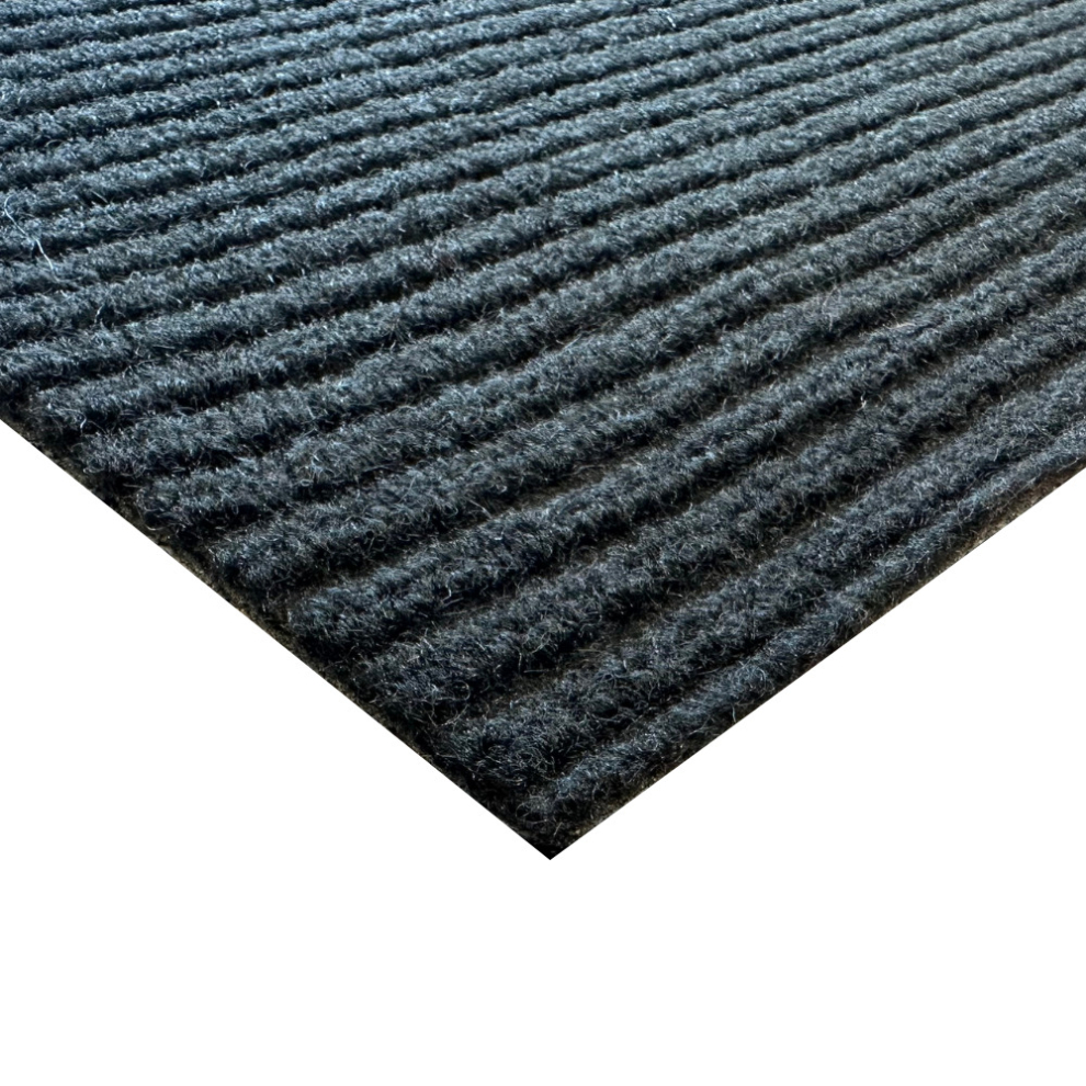 (0.5m Length x 1m Width) Black Ribbed Entrance Matting - Heavy Duty Door Mat - 1m Width