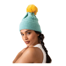 Knitted Hat Beanie Unisex Winter Headware Pom Pom Bobble Aqua Mustard
