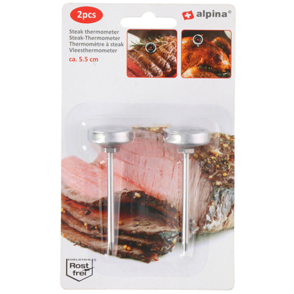 Meat Thermometer Steak Analogue Food Oven Cooking BBQ Probe Steel x 2