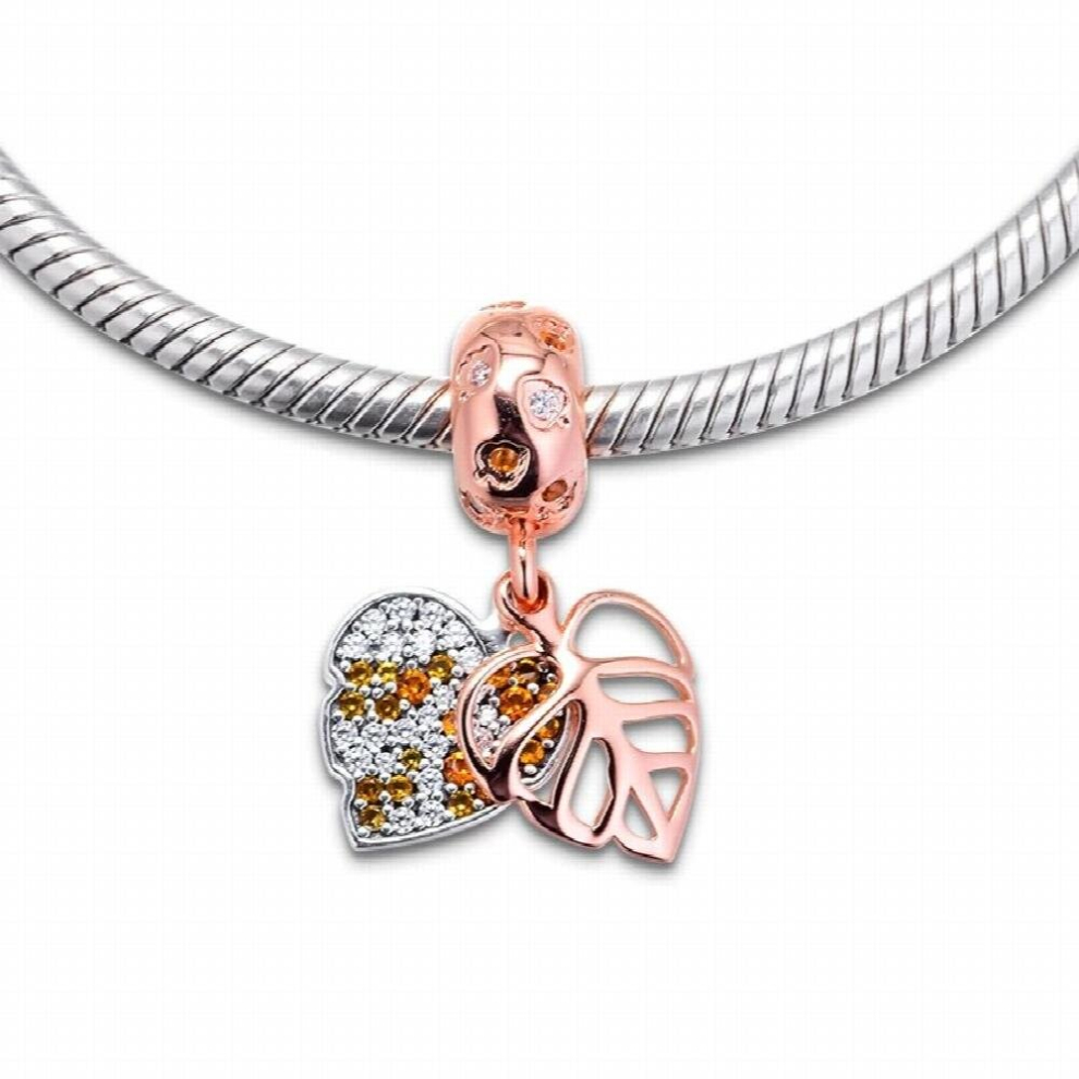 DIY Fits for Europe Charms Bracelets 100% 925 Sterling-Silver-Jewelry Rose Sparkling Leaves Beads with Clear CZ-image-OPC-PCW88Y7-NEW