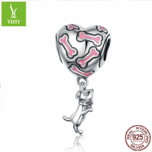 heart-shaped pet dog 925 silver beads DIY accessories