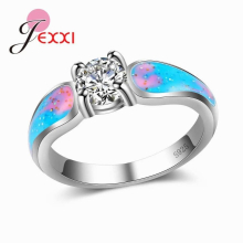Retail Fire Opal 925 Sterling Silver Finger Rings For Women Wedding Jewelry With Four Claws Crystals