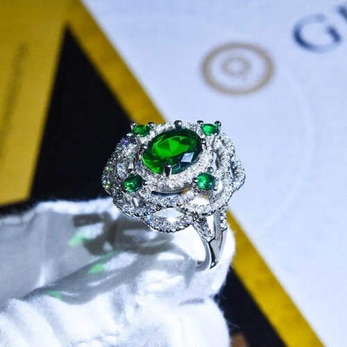 925 silver micro-encrusted diamond natural emerald ring flash engagement open female diamond ring 2