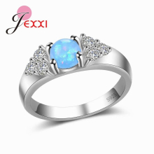 925 Sterling Silver Round Opal Ring With Cubic Zirconia Women Man Finger Rings Party Wedding Jewelry