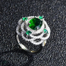 925 silver micro-encrusted diamond natural emerald ring flash engagement open female diamond ring
