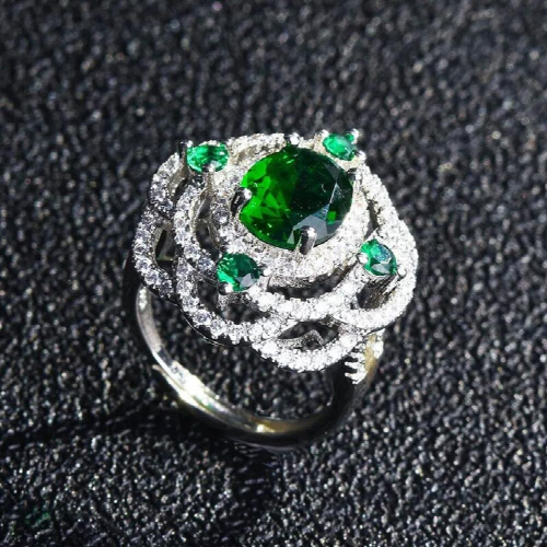 925 silver micro-encrusted diamond natural emerald ring flash engagement open female diamond ring