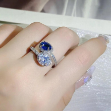 Oval Two-color stitching sapphire rings for women drop ring noble S925 sterling silver opening adjustable