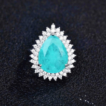 Creative Paraiba Oval Flower Sapphire Full Diamond Couple Ring For Women Zircon Silver Plated Gift Jewelry