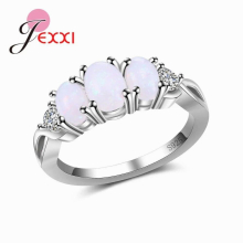 Pure 925 Sterling Silver Oval Shaped Engagement Party Fire Opal Ring Zircon Rings For Women Jewelry