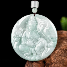 Natural Myanmar Jade Avalokitesvara Bodhisattva Waxy Jadeite Pendant Mens and Womens Charms Dragon Snake Guardian Drop