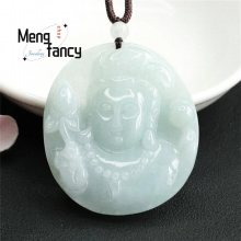 Natural Jadeite Avalokitesvara Head Statue Pendant Generous Personality Men Women Fine Jewelry Charm Holiday Gift