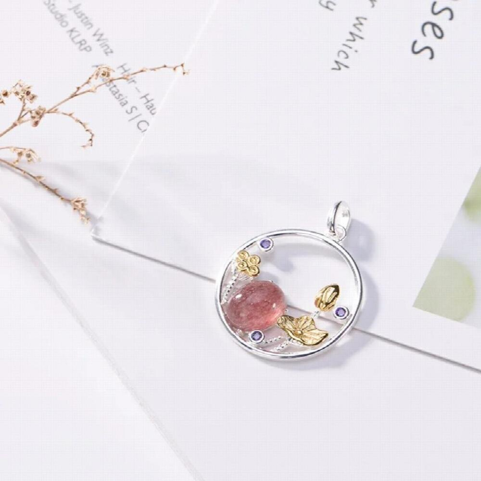 925 sterling silver natural strawberry quartz pink crystal temperament clavicle chain pendant charms-image-OPC-PCW8C22-NEW