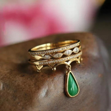 Women 18K Ring Unique Pendant Natural Emerald Jewelry Wedding Engagement Party Ring Size 5-11