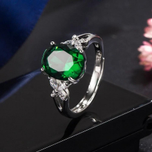 Womens Ring 925 Silver Jewelry Ring With Oval AAAAA Sapphire Emerald Green Zircon Butterfly Adjustable Ring Wedding