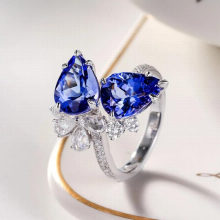 double zircon Tanzanian water drop pear-shaped ring 925 silver simulation sapphire colorful treasure open ring female