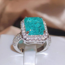 Lake Rectangular Emerald Zircon Ring for Women Jewelry Accessories Wedding Engagement Jewelry