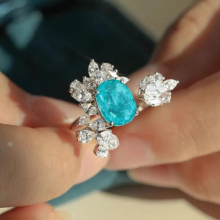 Unique Paraiba Tourmaline Emerald Gemstone Open Ring For Women 925 Sterling Silver Cocktail Party Band Jewelry