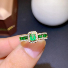 925 silver Colombian emerald treasure ring female full diamond single row open T Square Zircon ring