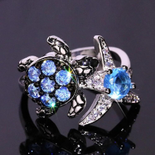 Creative Irregular Turtle Starfish Round Sapphire Full Diamond Couple Ring For Women Geometric Valentine Gift Jewelry
