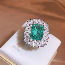 Vintage Super-Shimmering Court-Style Paraiba Rectangular Diamond Couple Ring For Women Emerald Silver-Plated Halloween Jewelry