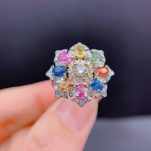 natural colored sapphire ring 925 silver micro-encrusted diamond colorful tourmaline treasure open ring