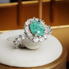 Paraiba Sapphire Oval Full Diamond Couple Ring For Women Eometric Zirconia Gift Jewelry