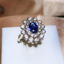 925 Silver Simulation Sapphire Ring Female Diamond-encrusted For Ladies Flower Ring Party Birthday Jewelry Gift