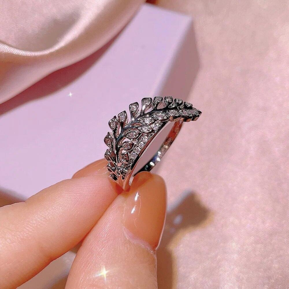 925 Silver Feather Opening Ring Finger Ring Clear Zircon Rings Fine Female Jewelry fine jewelry-image-OPC-PCW8DX5-NEW