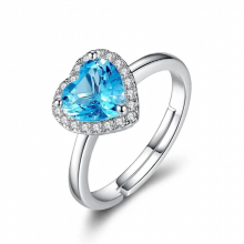 Rings 925 Silver Jewelry Heart Shape Sapphire Zircon Gemstone Open Finger Ring for Women Wedding Party Accessories